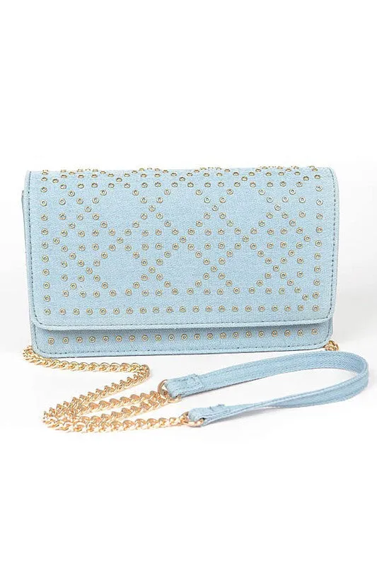 Studded Denim Crossbody Bag sold by Charming Charlie