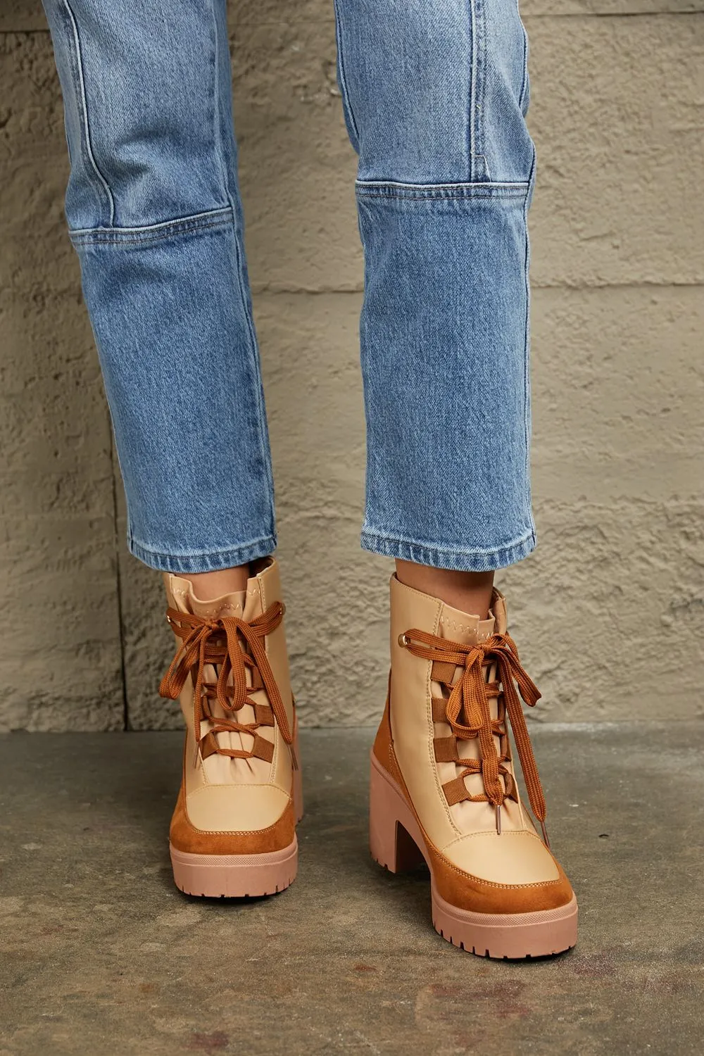 East Lion Corp Lace Up Lug Booties sold by Charming Charlie