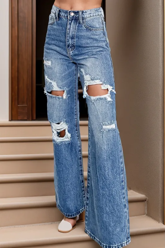 Distressed High Waist Bootcut Jeans sold by Charming Charlie