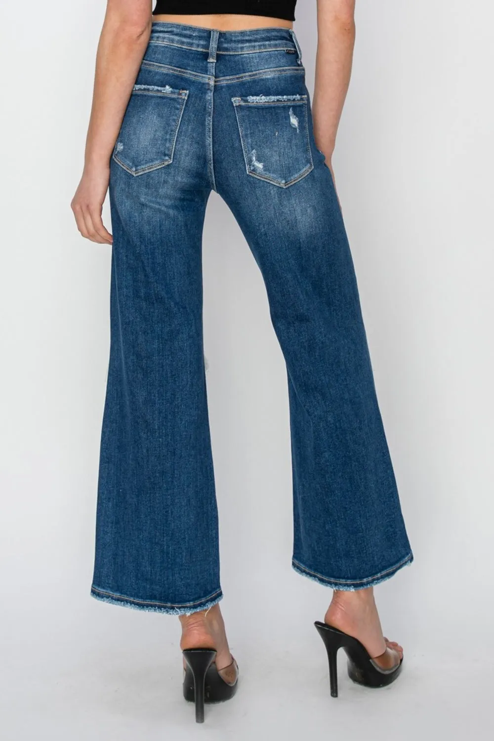 Risen Full Size High Rise Patch Detailed Wide Leg Crop Jeans sold by Charming Charlie product image thumbnail 2