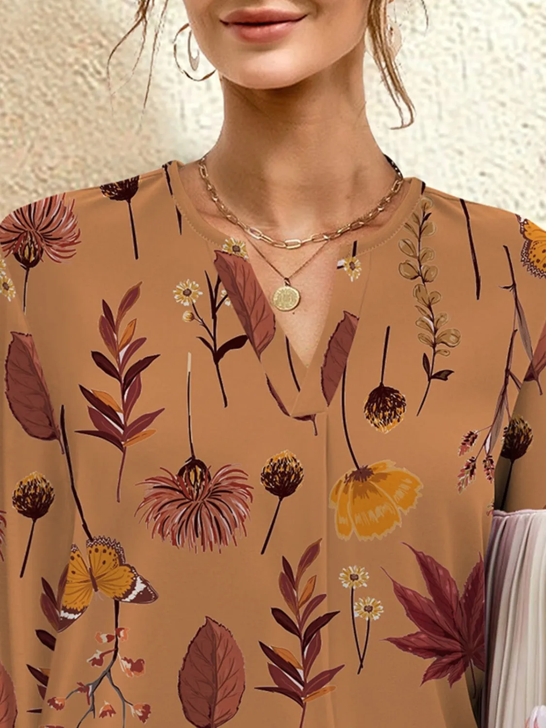 Printed Notched Long Sleeve Blouse sold by Charming Charlie product image thumbnail 2