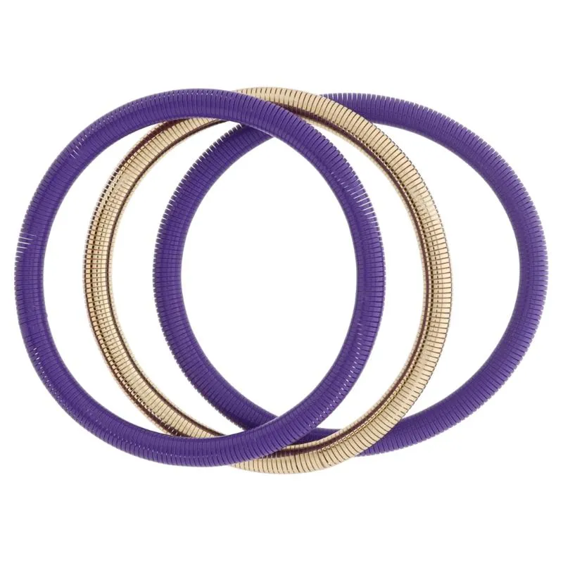 Set of 3, Purple and Gold Stretchy Bangles Bracelet, 8" Around sold by Charming Charlie