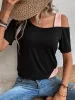 Contrast Asymmetrical Neck Short Sleeve T-Shirt sold by Charming Charlie