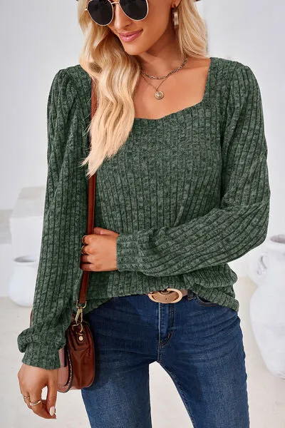 Ribbed Square Neck Long Sleeve T-Shirt sold by Charming Charlie product image thumbnail 4