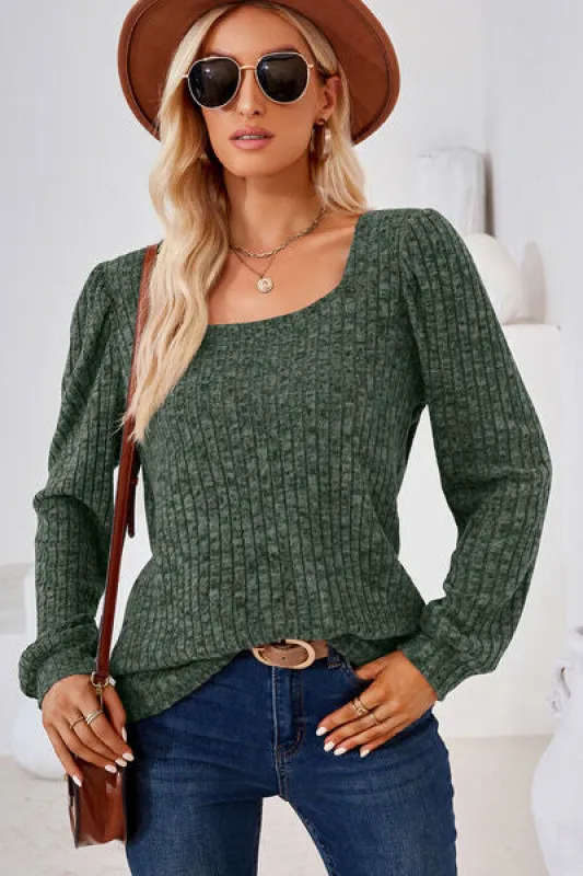 Ribbed Square Neck Long Sleeve T-Shirt sold by Charming Charlie