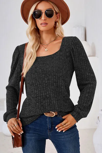 Ribbed Square Neck Long Sleeve T-Shirt sold by Charming Charlie product image thumbnail 5