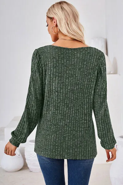 Ribbed Square Neck Long Sleeve T-Shirt sold by Charming Charlie product image thumbnail 2