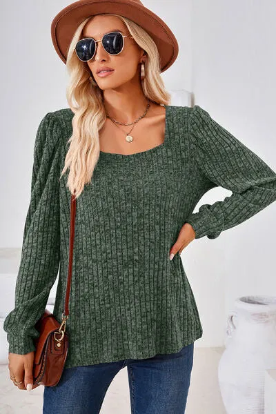 Ribbed Square Neck Long Sleeve T-Shirt sold by Charming Charlie product image thumbnail 3