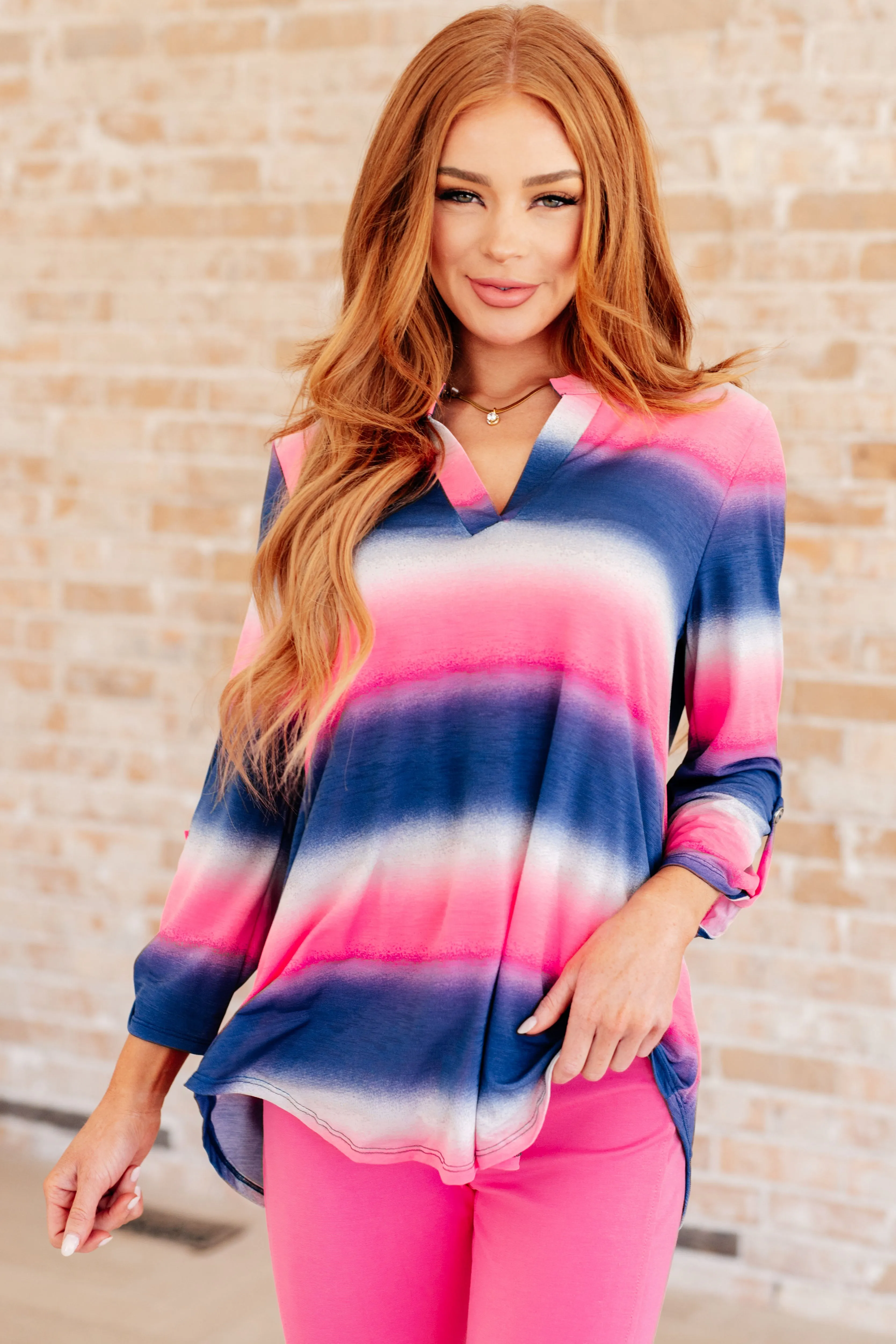 Lizzy Top in Blue and Pink Haze sold by Charming Charlie product image thumbnail 2