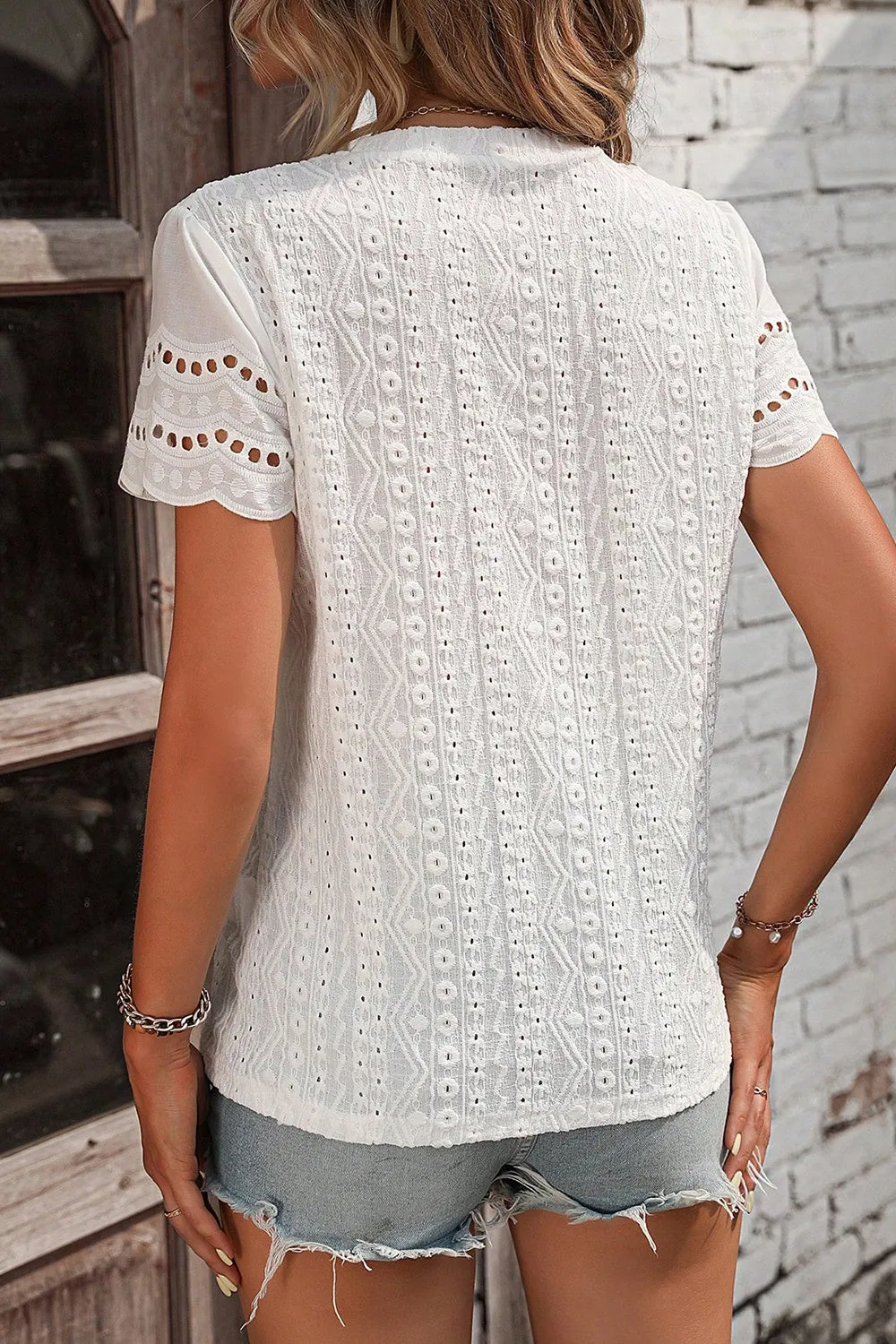 Eyelet Round Neck Short Sleeve Top sold by Charming Charlie product image thumbnail 2