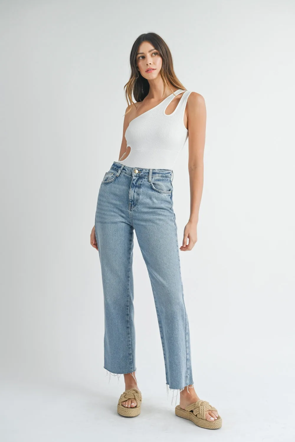 MABLE One Shoulder Ribbed Cutout Detail Bodysuit sold by Charming Charlie product image thumbnail 4