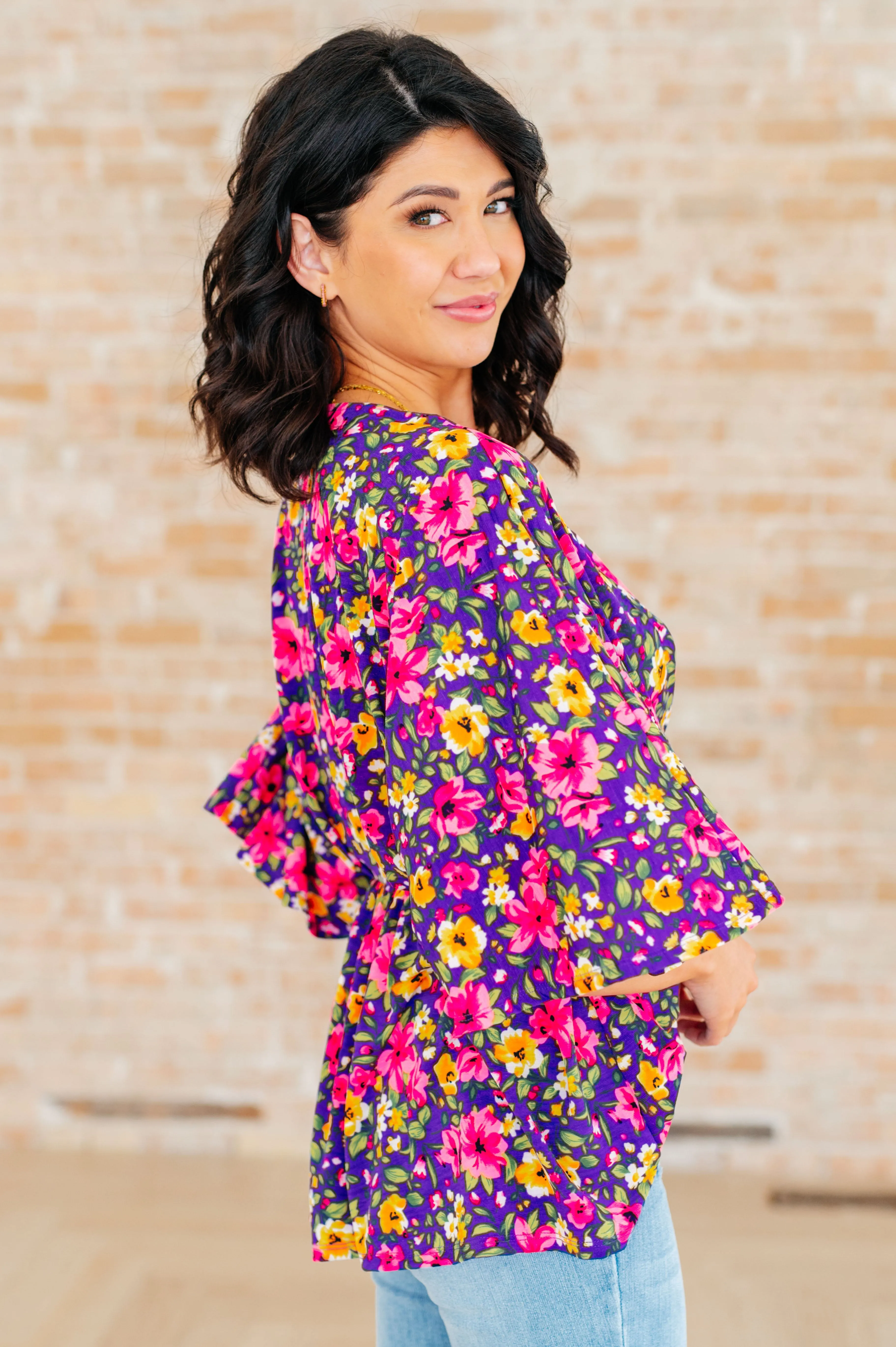 Dreamer Peplum Top in Purple and Pink Floral sold by Charming Charlie product image thumbnail 5