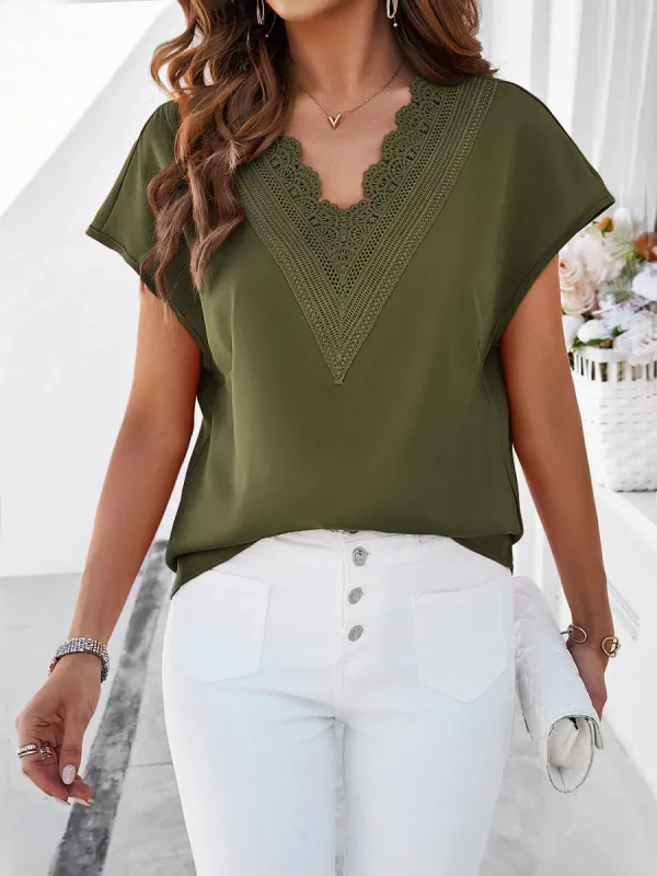 Lace Detail V-Neck Cap Sleeve Blouse sold by Charming Charlie