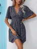Printed V-Neck Half Sleeve Mini Dress sold by Charming Charlie