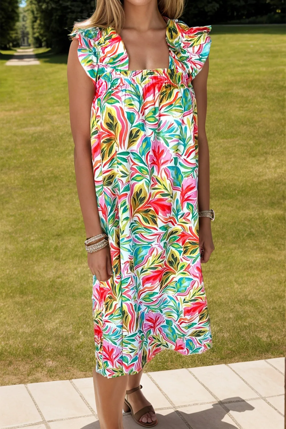 Ruffled Printed Sleeveless Dress sold by Charming Charlie product image thumbnail 3