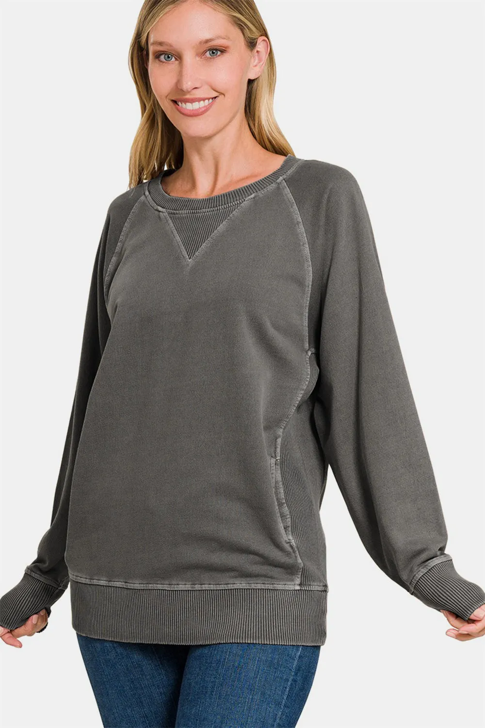 Zenana Round Neck Long Sleeve Sweatshirt sold by Charming Charlie product image thumbnail 3