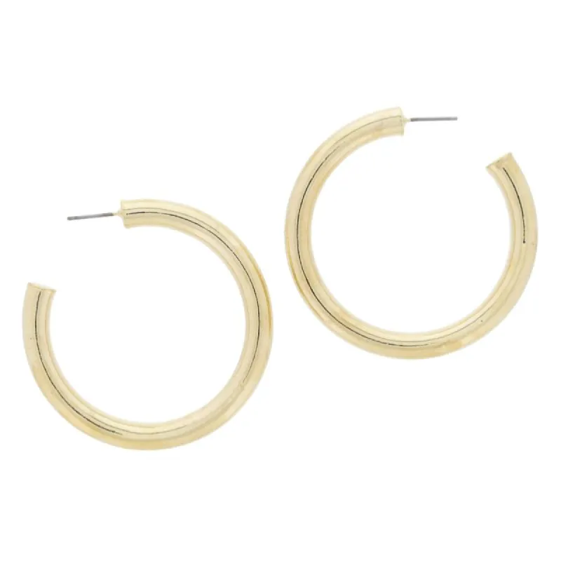 Large Gold Tubular Hoop Earrings, 2" Top to Bottom sold by Charming Charlie