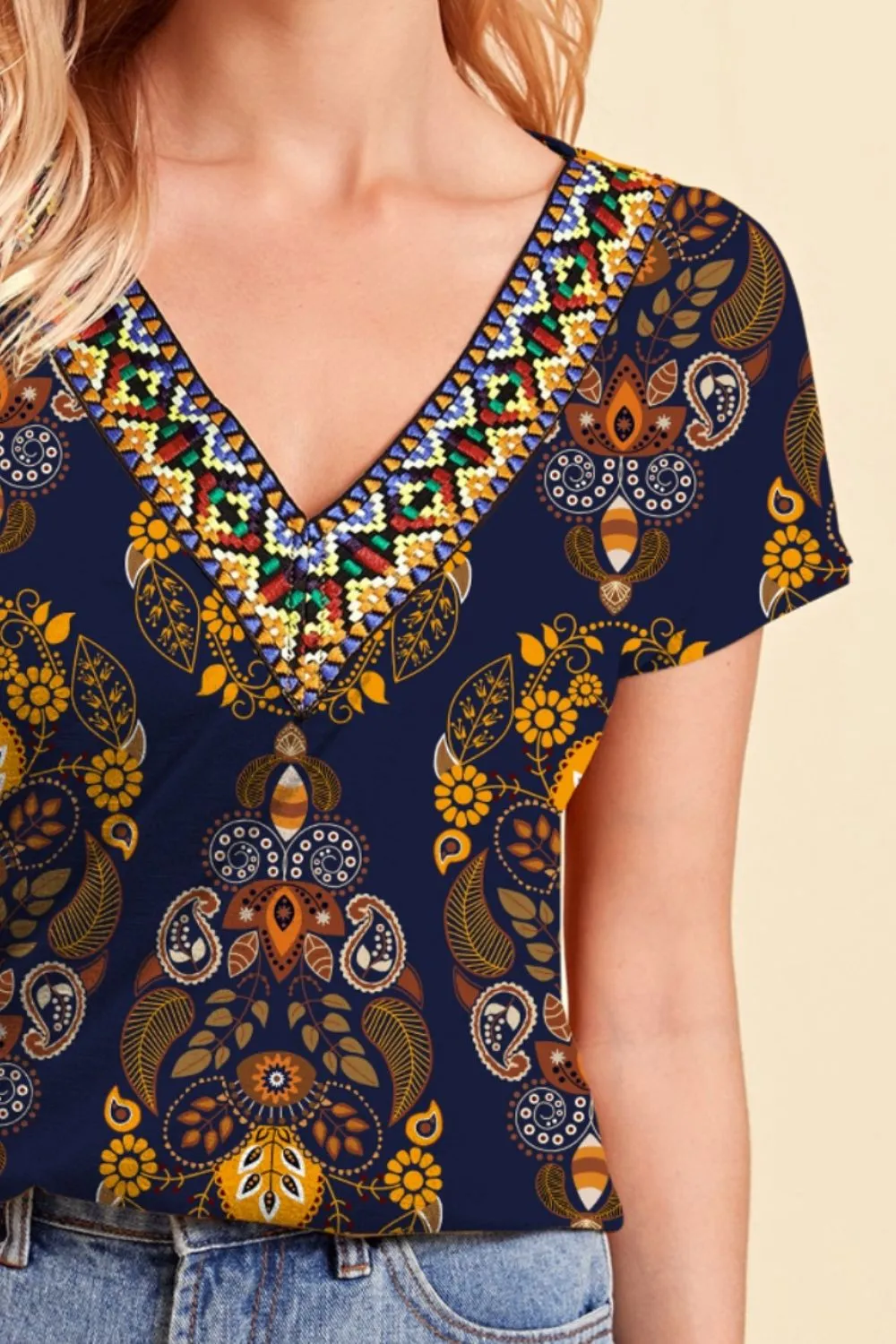 Printed V-Neck Short Sleeve T-Shirt sold by Charming Charlie product image thumbnail 3