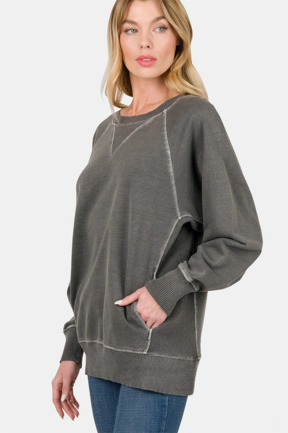 Zenana Round Neck Long Sleeve Sweatshirt sold by Charming Charlie