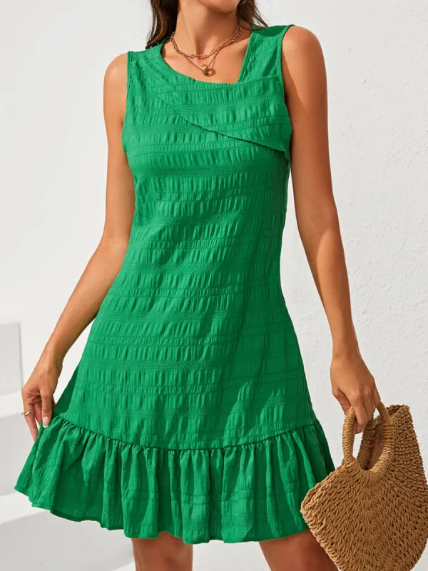 Ruffle Hem Asymmetrical Neck Sleeveless Dress sold by Charming Charlie