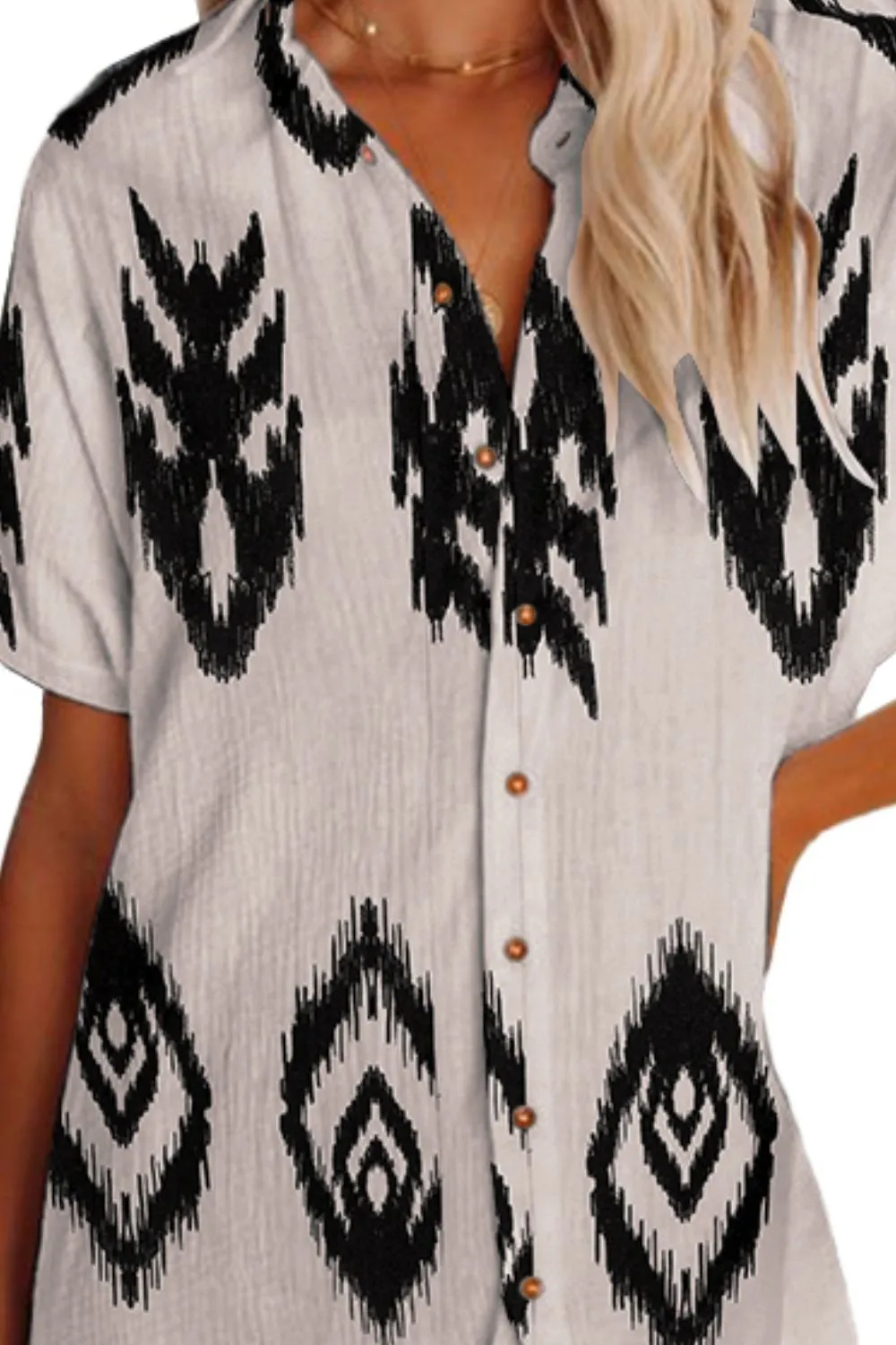 Geometric Button Up Short Sleeve Cover Up sold by Charming Charlie product image thumbnail 3