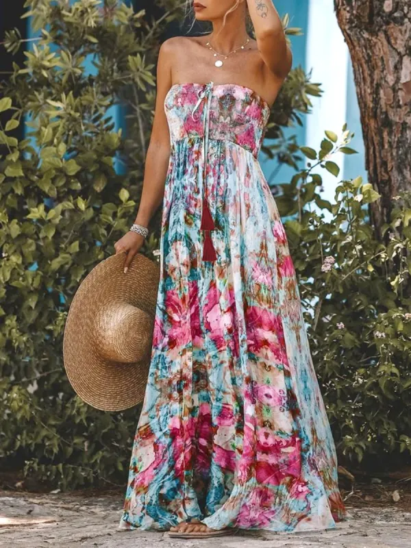 Smocked Printed Sleeveless Maxi Dress sold by Charming Charlie