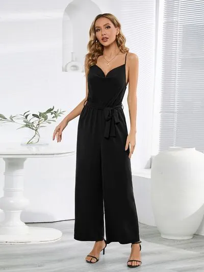 Tied Spaghetti Strap Wide Leg Jumpsuit sold by Charming Charlie product image thumbnail 3