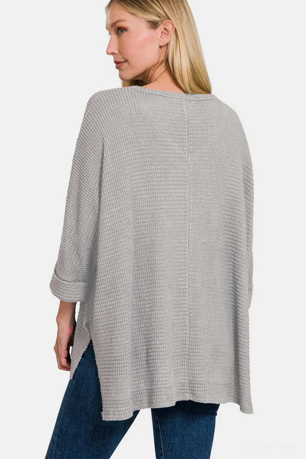 Zenana Waffle Knit V-Neck Long Sleeve Slit Top sold by Charming Charlie product image thumbnail 2