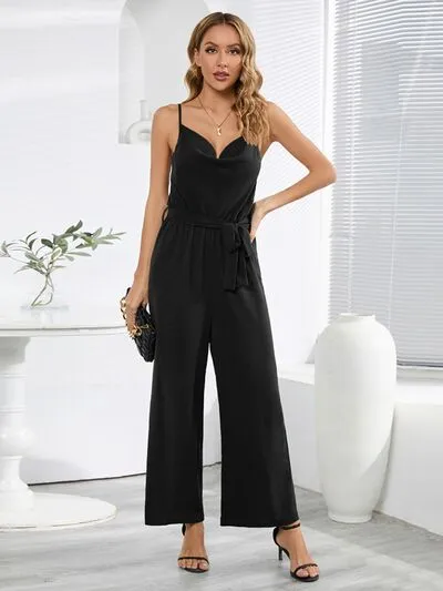 Tied Spaghetti Strap Wide Leg Jumpsuit sold by Charming Charlie