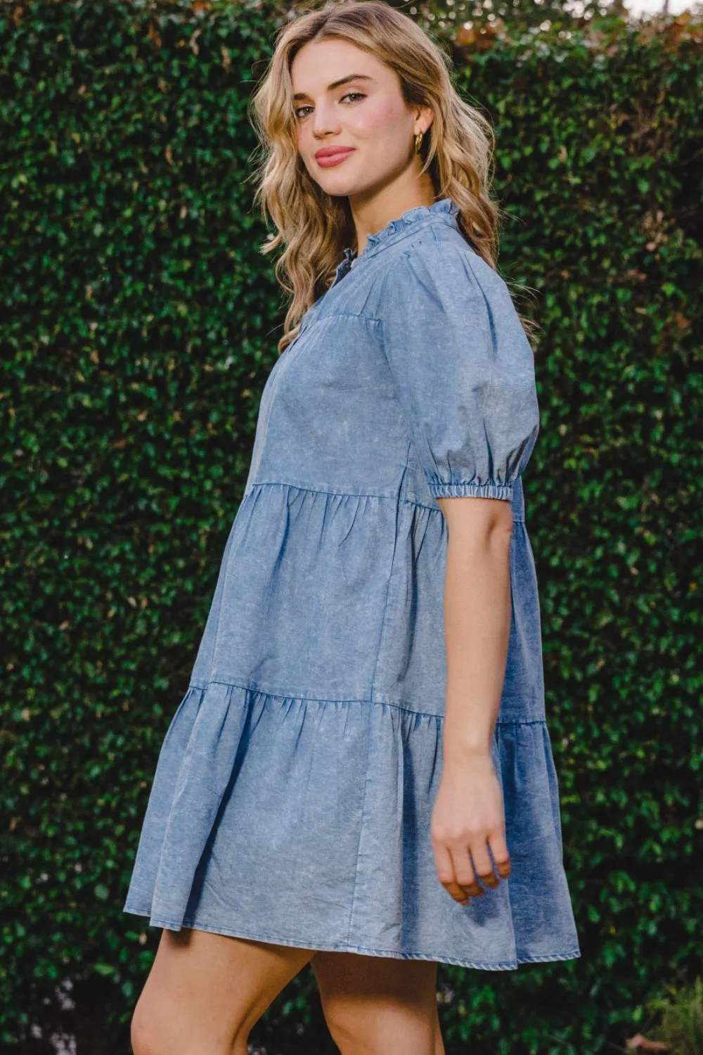 ODDI Washed Tiered Mini Denim Dress sold by Charming Charlie product image thumbnail 3