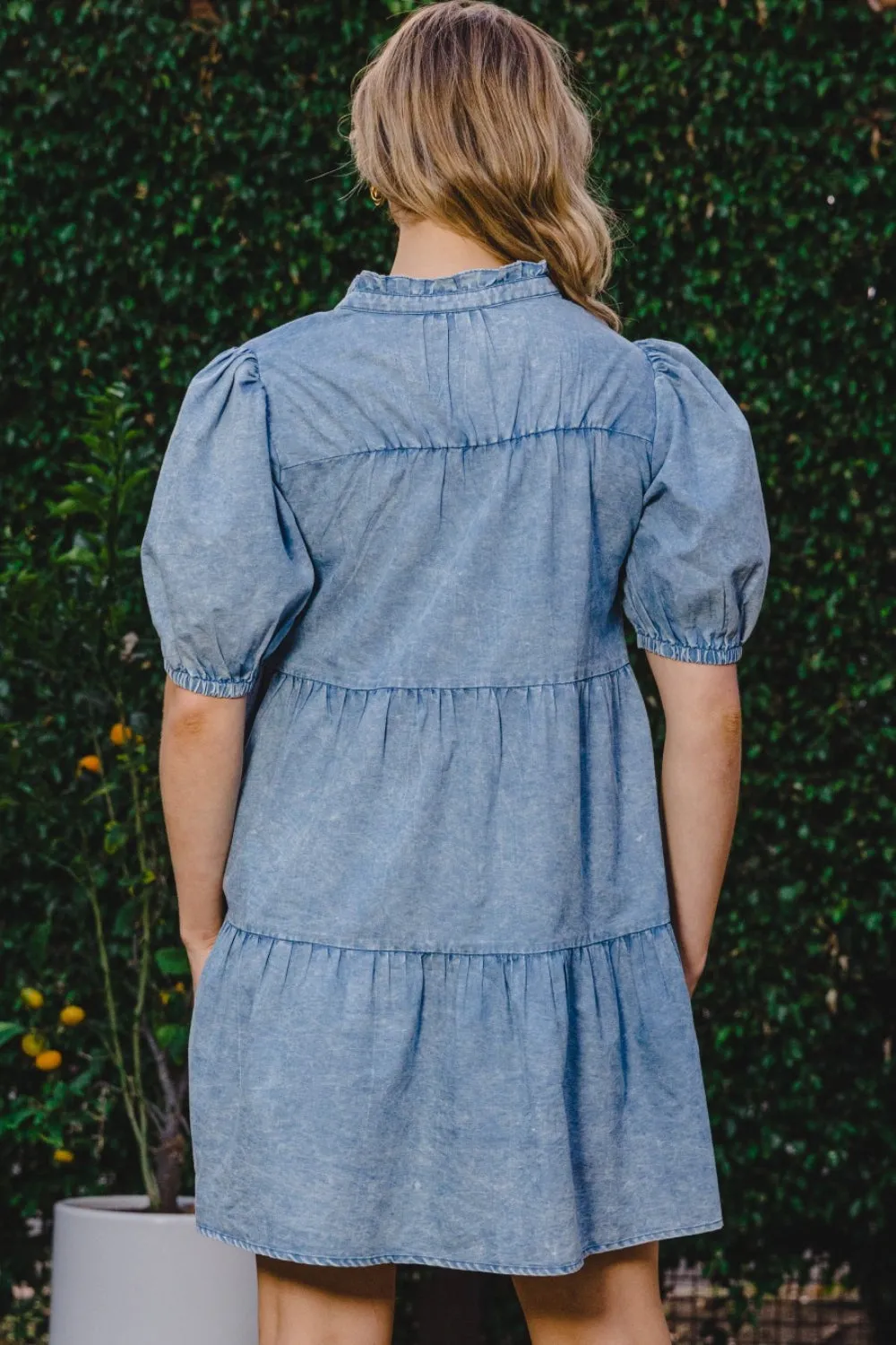 ODDI Washed Tiered Mini Denim Dress sold by Charming Charlie product image thumbnail 2