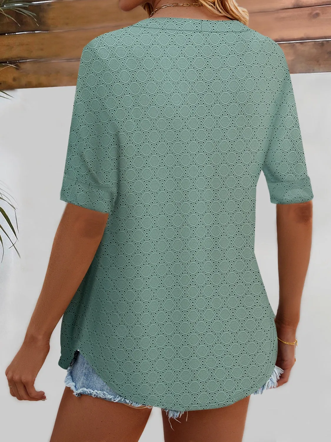 Full Size Faux Layered Decorative Button Half Sleeve Blouse sold by Charming Charlie product image thumbnail 2