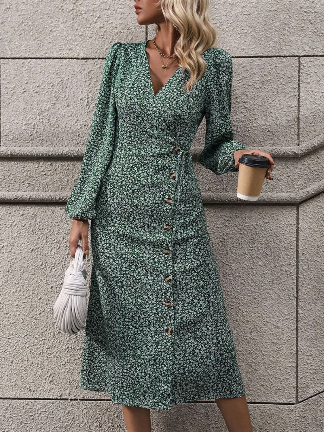 Printed Surplice Long Sleeve Midi Dress sold by Charming Charlie product image thumbnail 4