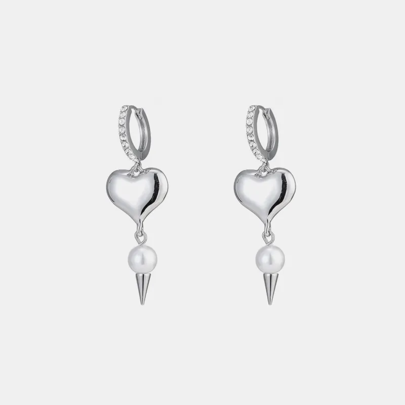Alloy Rhinestone Synthetic Pearl Heart Earrings sold by Charming Charlie