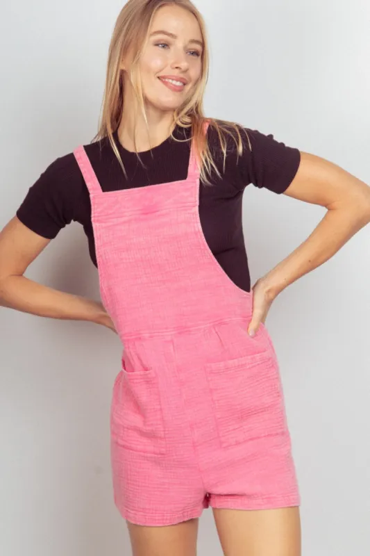 VERY J Sleeveless Double Gauze Overalls with Pockets sold by Charming Charlie