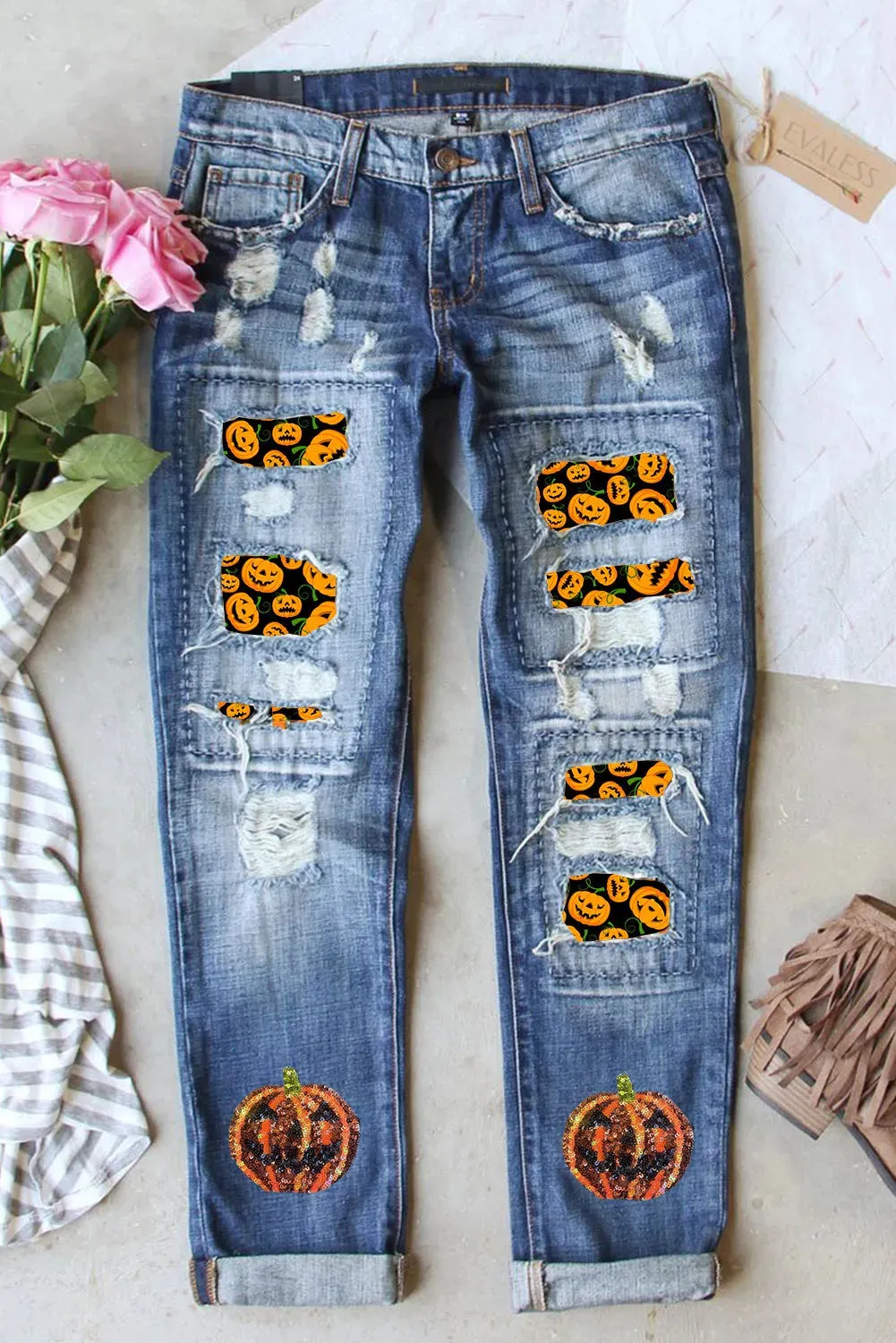 Pumpkin Distressed Straight Jeans sold by Charming Charlie product image thumbnail 3