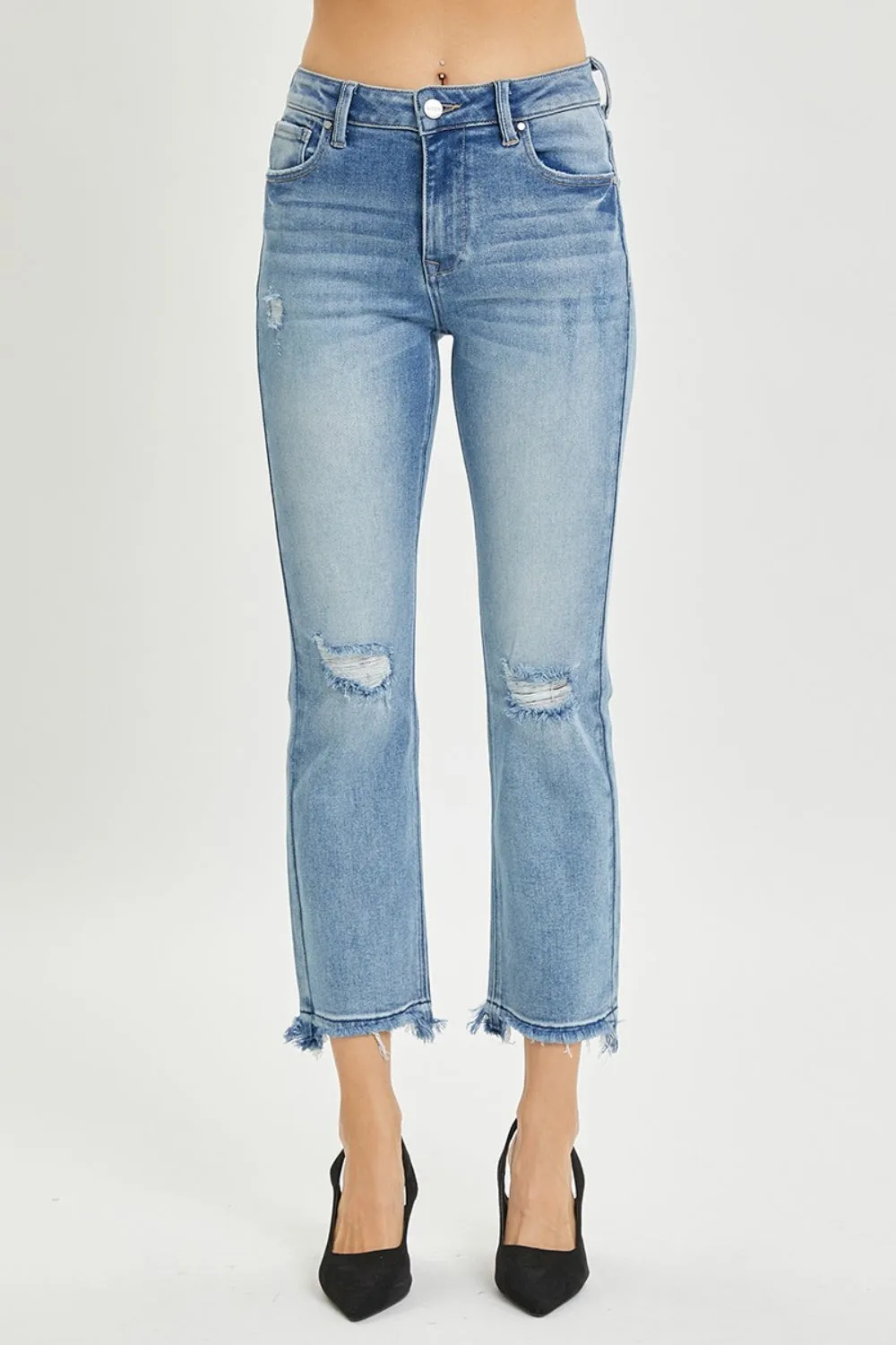 RISEN Full Size High Rise Distressed Cropped Straight Jeans sold by Charming Charlie product image thumbnail 3