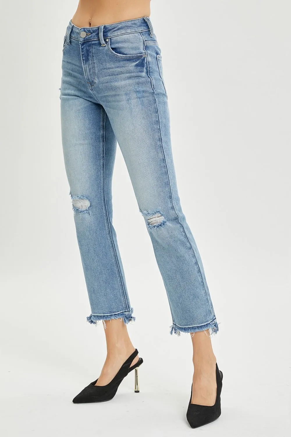 RISEN Full Size High Rise Distressed Cropped Straight Jeans sold by Charming Charlie product image thumbnail 4