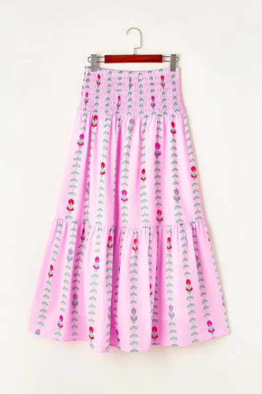 Smocked Printed High Waist Skirt sold by Charming Charlie