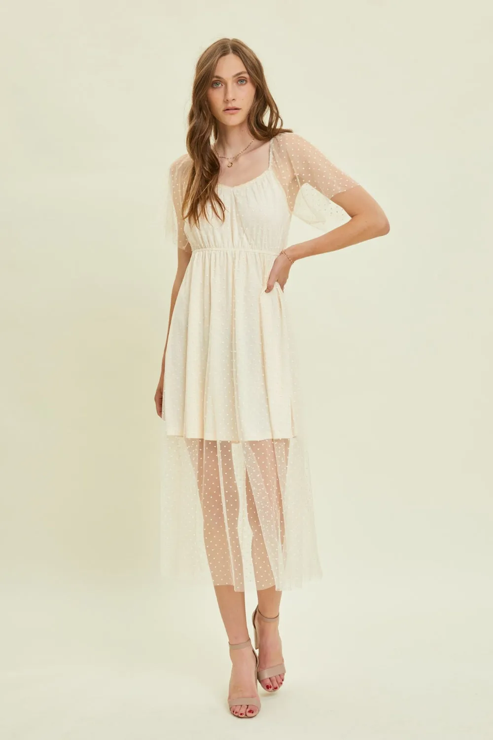 HEYSON Heart Mesh Flare Sleeve Midi Dress sold by Charming Charlie product image thumbnail 3