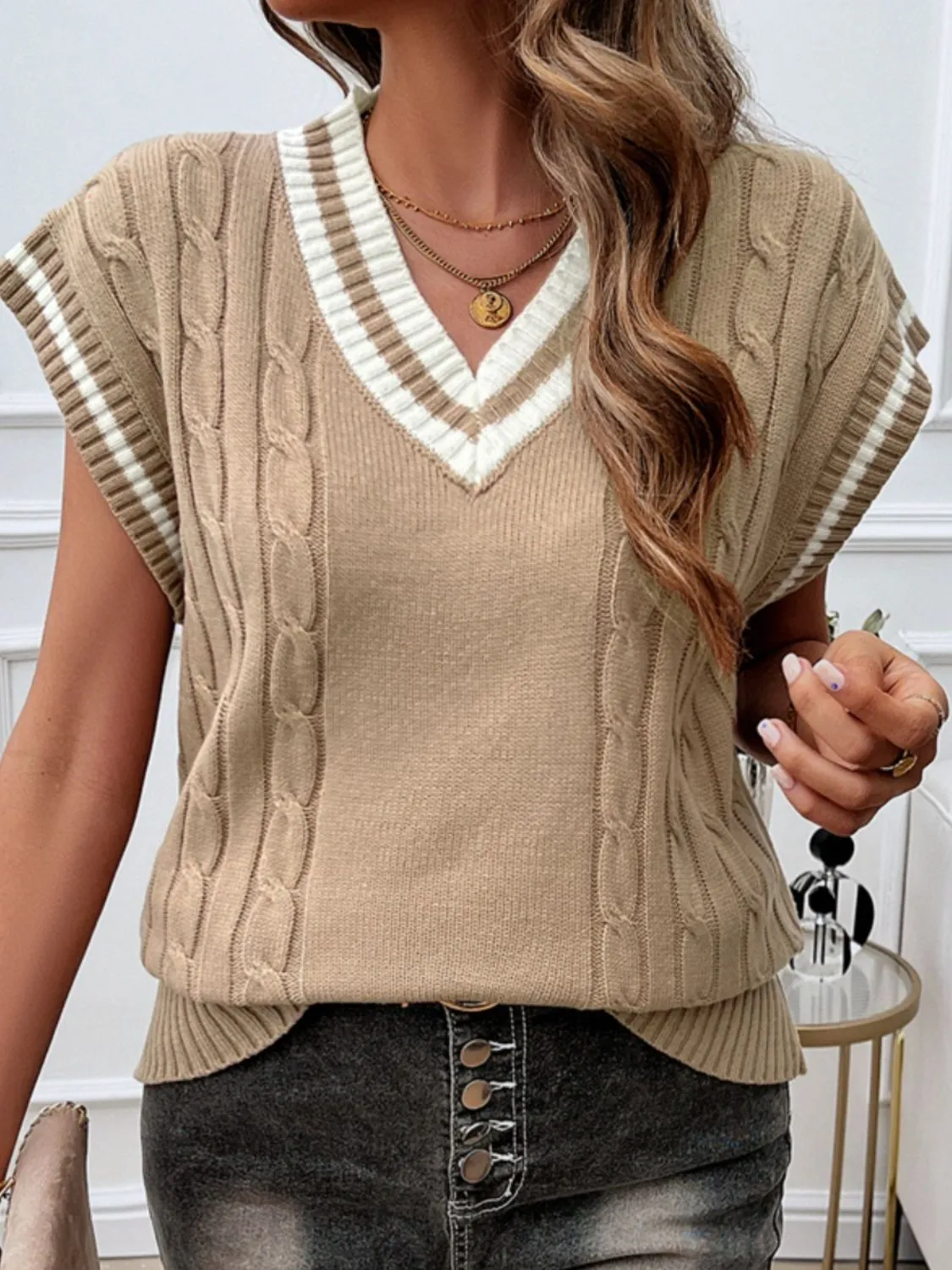 Cable-Knit V-Neck Sweater Vest sold by Charming Charlie product image thumbnail 3
