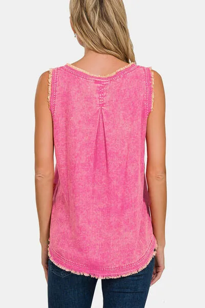 Zenana Washed Linen Raw Hem V-Neck Tank sold by Charming Charlie product image thumbnail 2