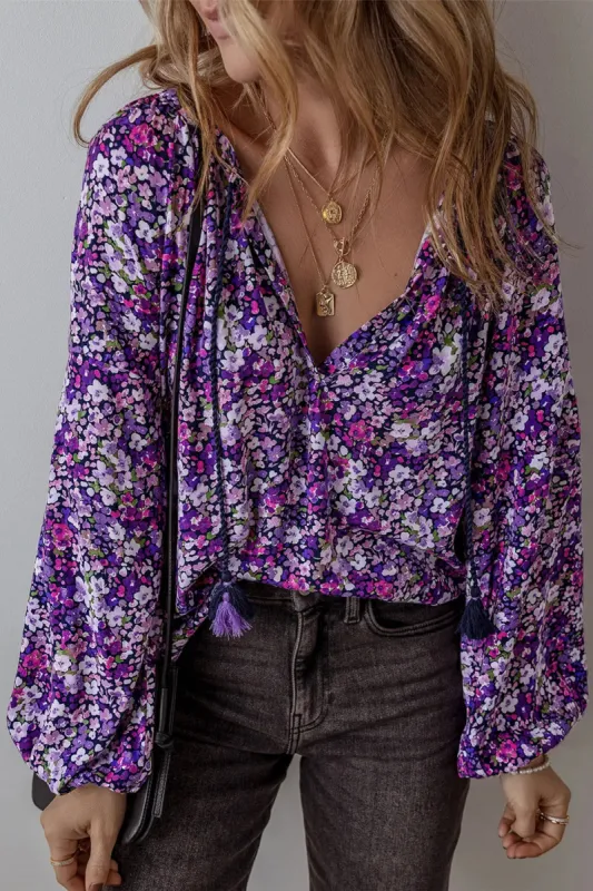 Floral Tie Neck Long Sleeve Blouse sold by Charming Charlie