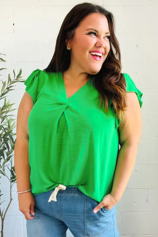 Sunny Days Kelly Green Banded V Neck Flutter Sleeve Top sold by Charming Charlie