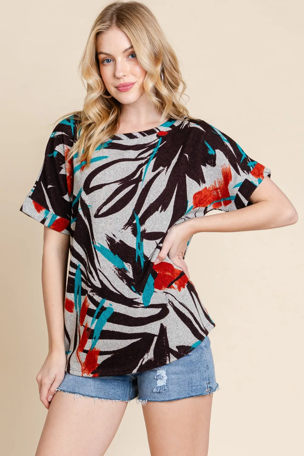 BOMBOM Printed Round Neck Short Sleeve T-Shirt sold by Charming Charlie product image thumbnail 4