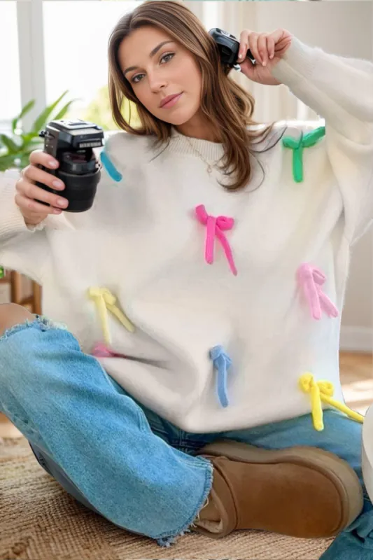 Bow Trim Round Neck Sweater sold by Charming Charlie