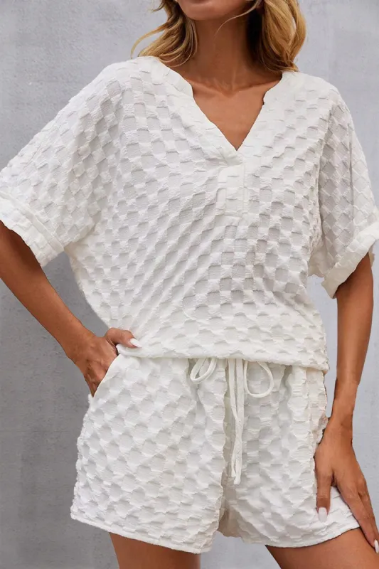 Notched Half Sleeve Top and Shorts Set sold by Charming Charlie