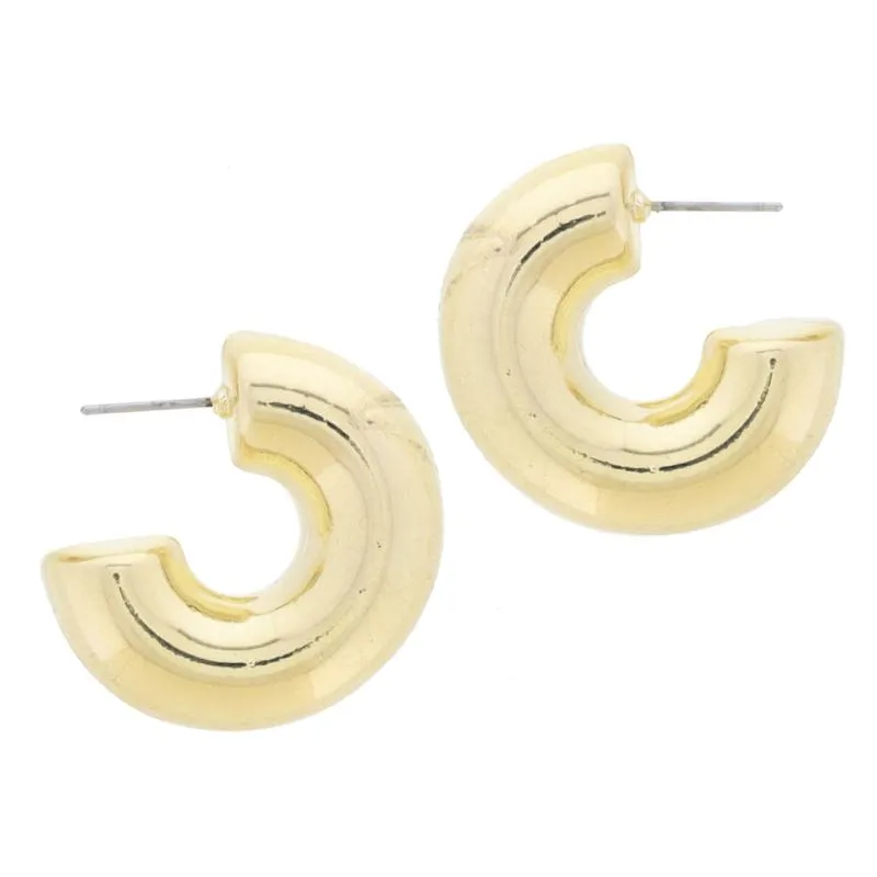 Medium Thick Gold Tubular Hoop Earrings, 1.15" Top to Bottom sold by Charming Charlie