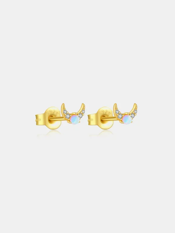 925 Sterling Silver Inlaid Zircon Moon Earrings sold by Charming Charlie