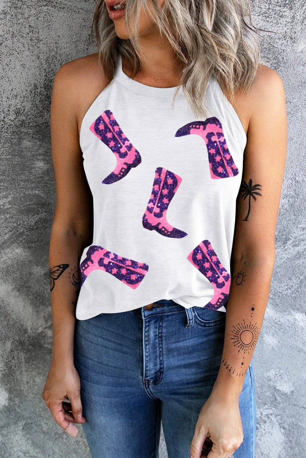 Sequin Boots Print Round Neck Tank sold by Charming Charlie product image thumbnail 2